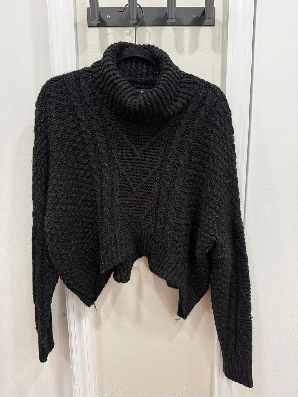 SHEIN Black Chunky Cable Knit Cowl Sweater